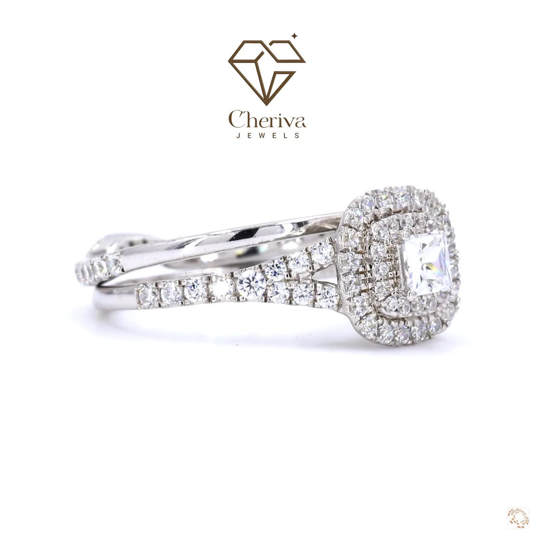 Lab Diamond Double Halo Wedding Ring Set