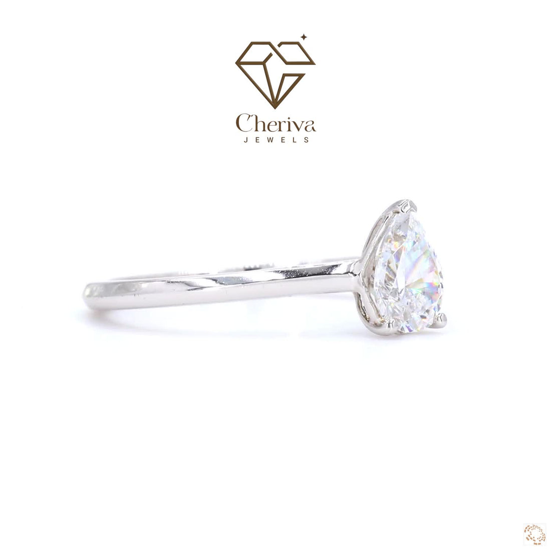 Pear Cut Lab Diamond Solitaire Engagement Ring