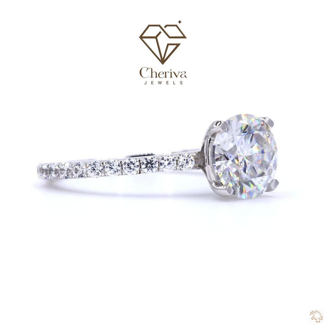 Round Cut Diamond Solitaire Accent Engagement Ring