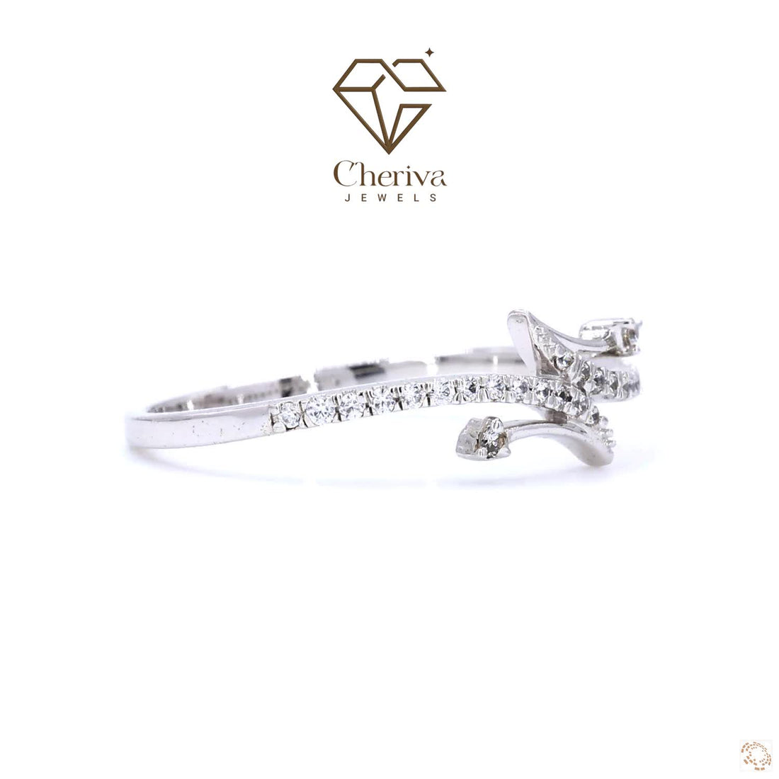 Silver Branched Shape Ring With Round Cut Diamonds