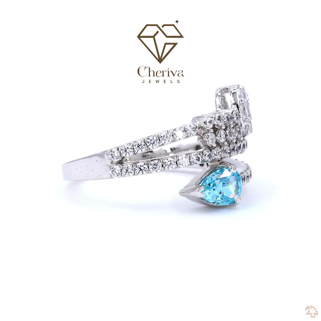 Blue Pear Cut Gemstone Engagement Ring