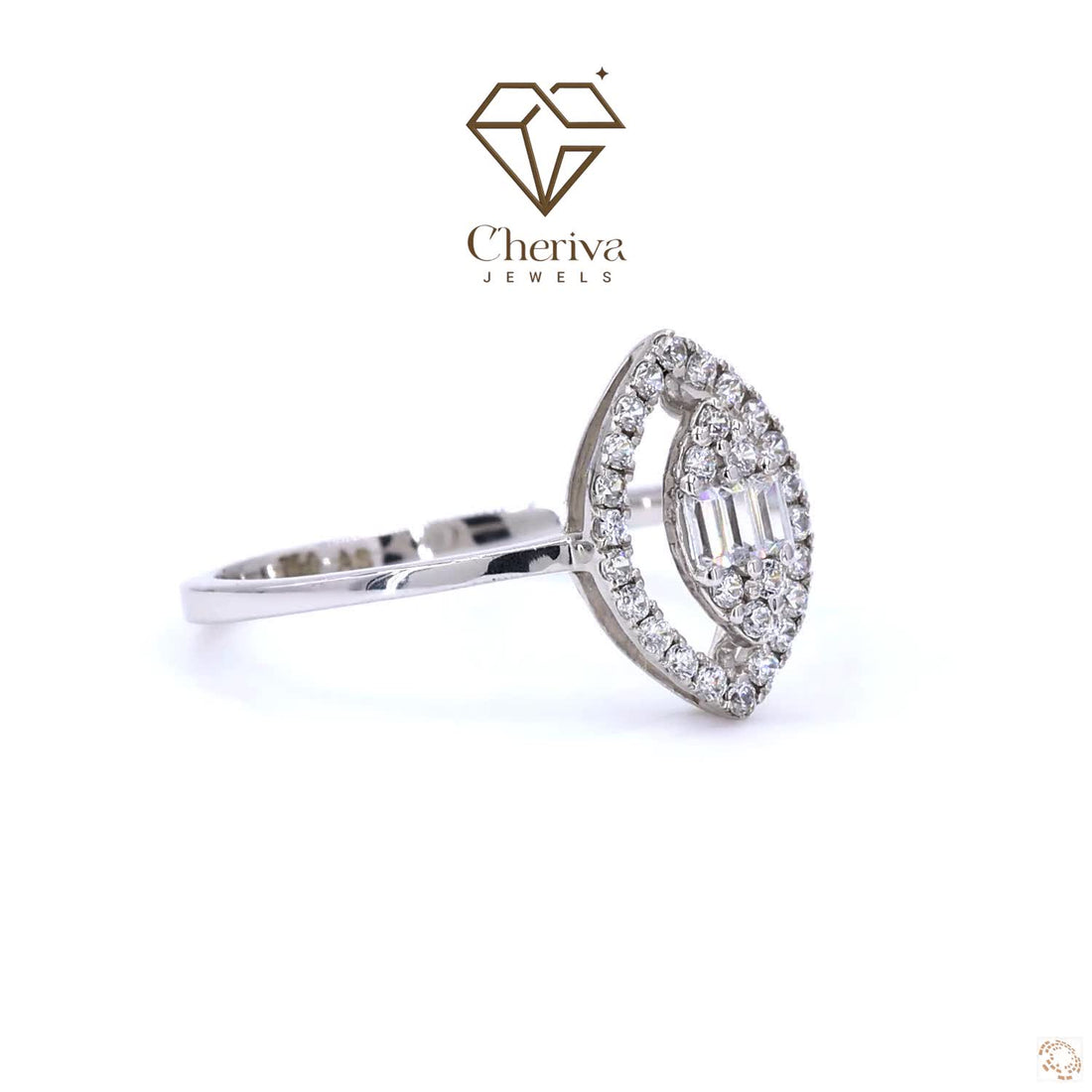 Baguette Cut Diamond Halo Engagement Ring