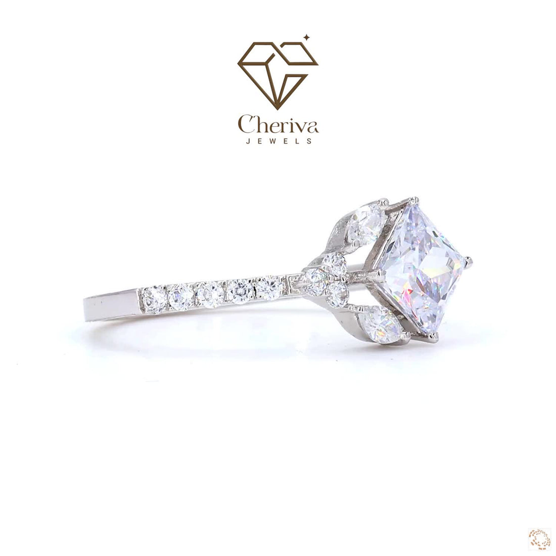 Unique Princess Cut Lab Diamond Engagement Ring