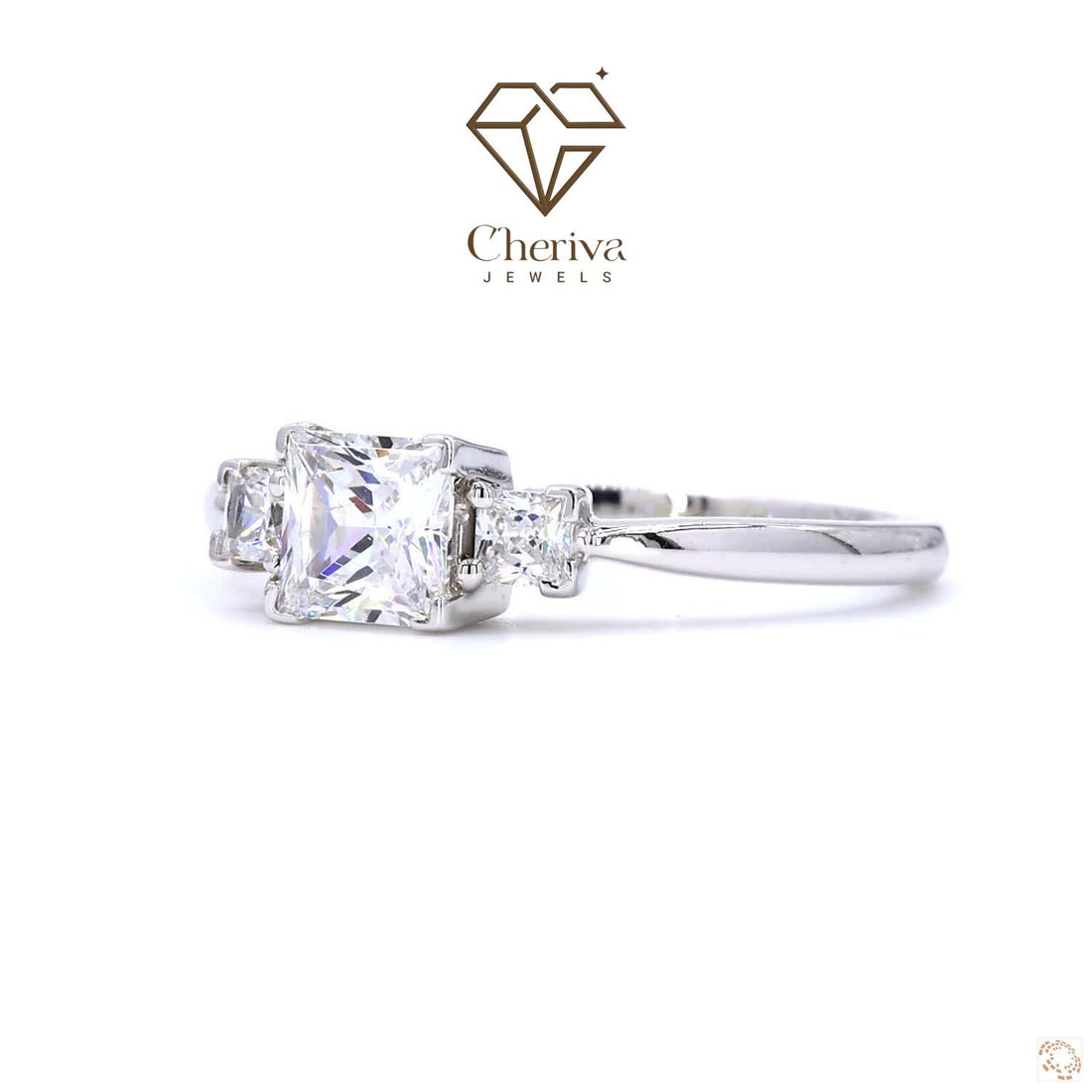 Three Stone Princess Cut Diamond Engagement Ring