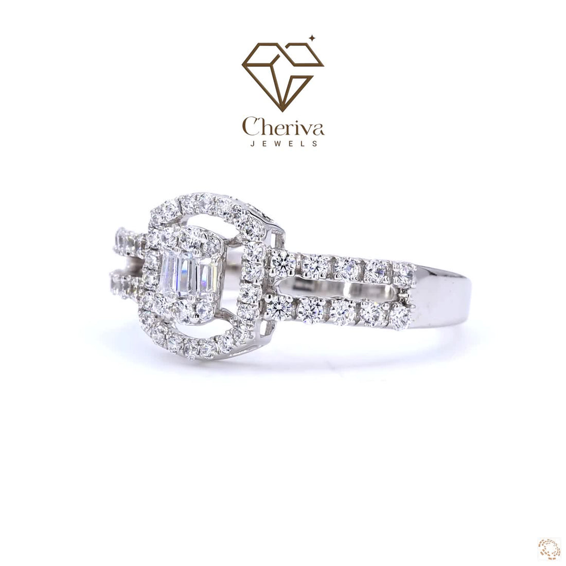 Baguette Cut Lab Diamond Halo Engagement Ring