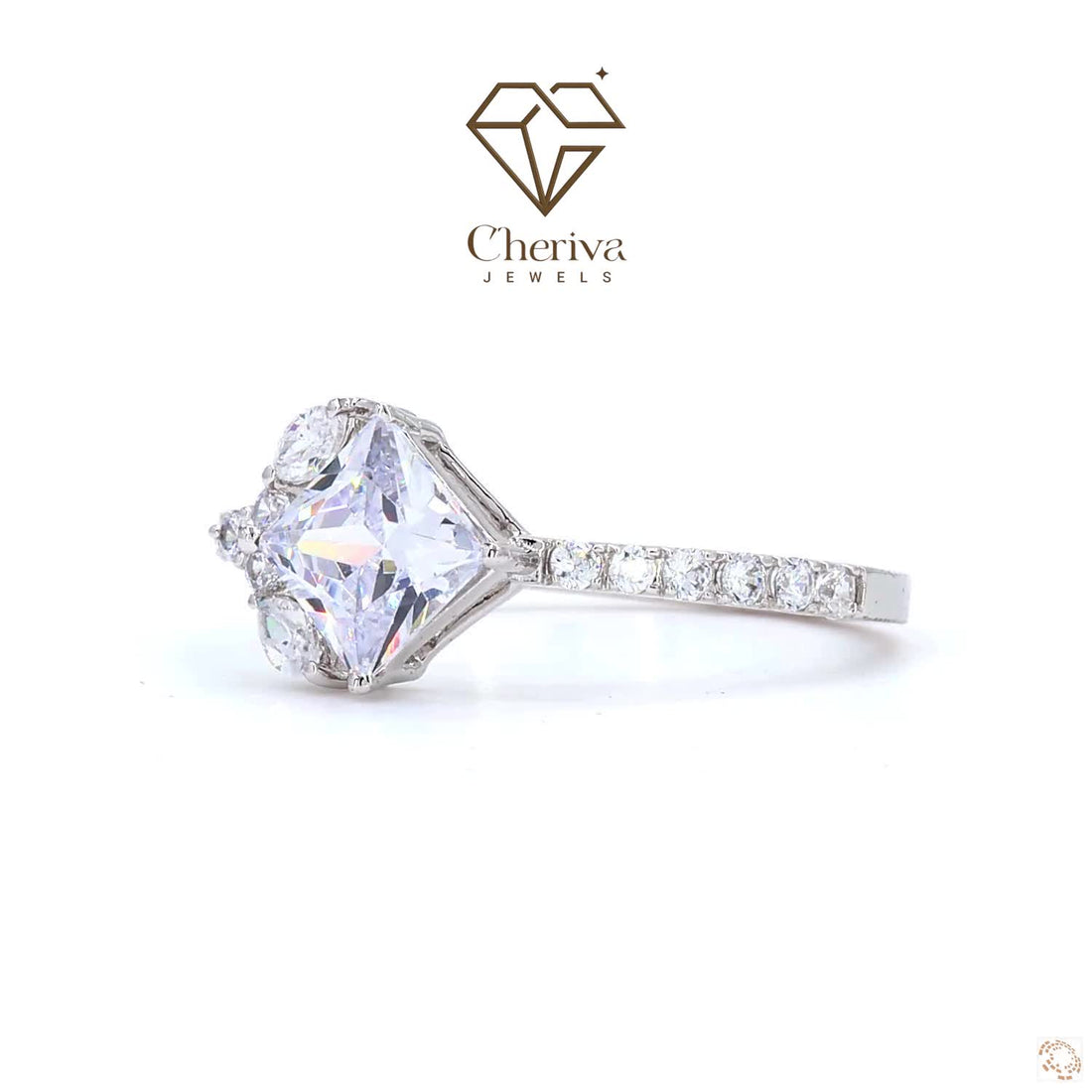 Unique Princess Cut Lab Diamond Engagement Ring