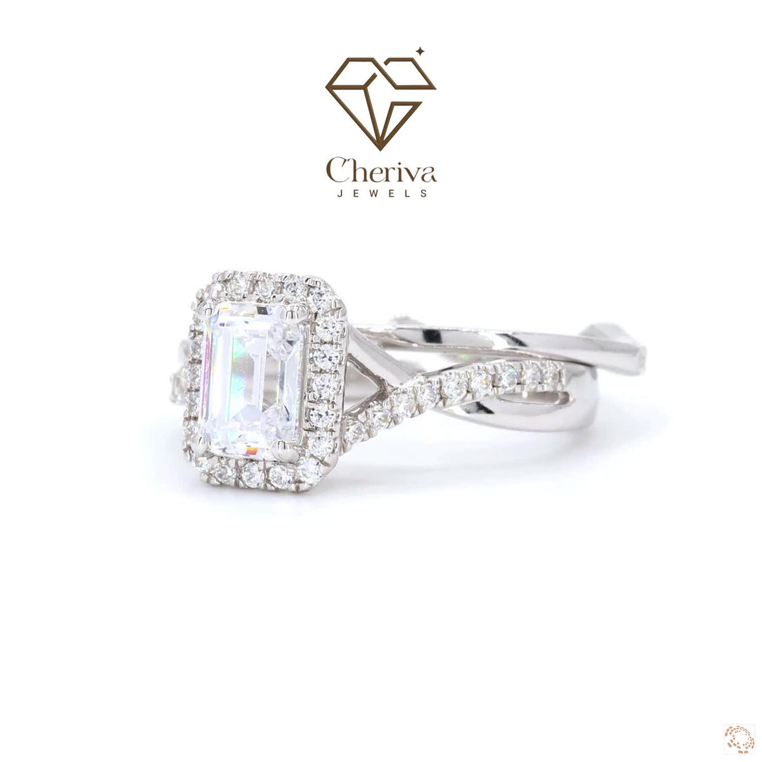 Emerald Cut Lab Diamond Halo Promise Ring