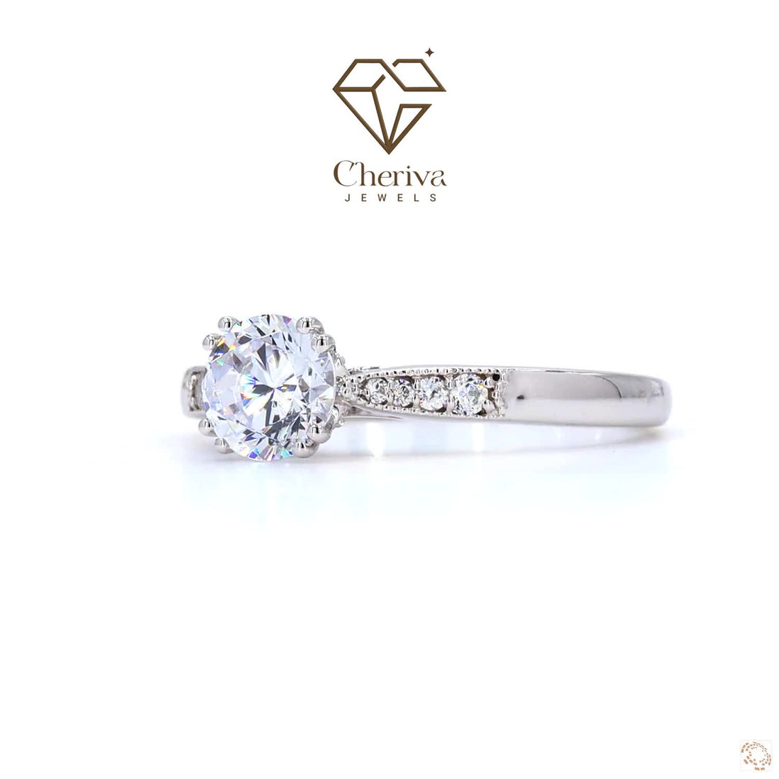 Round Cut Diamond Solitaire With Accent Engagement Ring