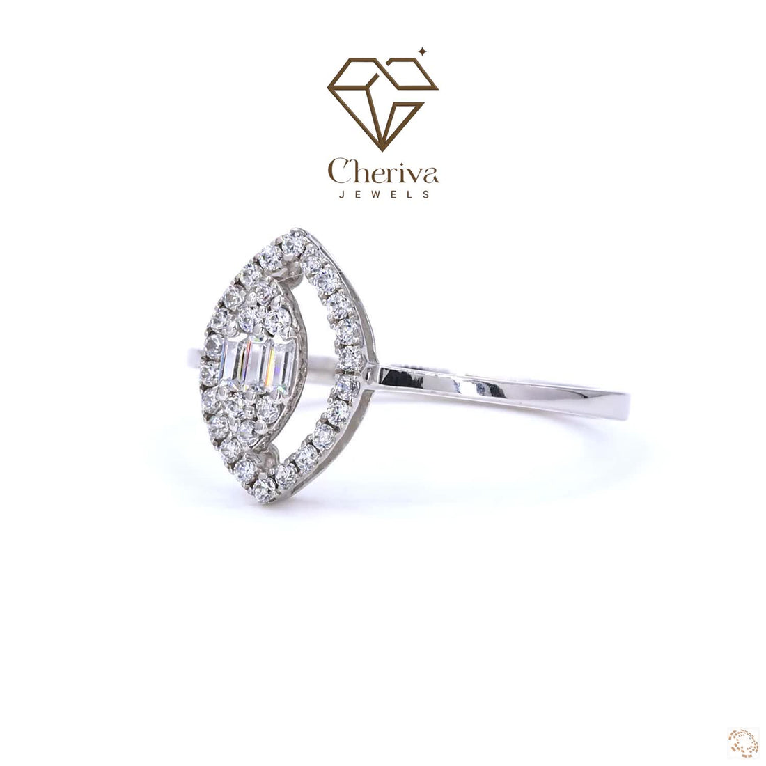 Baguette Cut Diamond Halo Engagement Ring