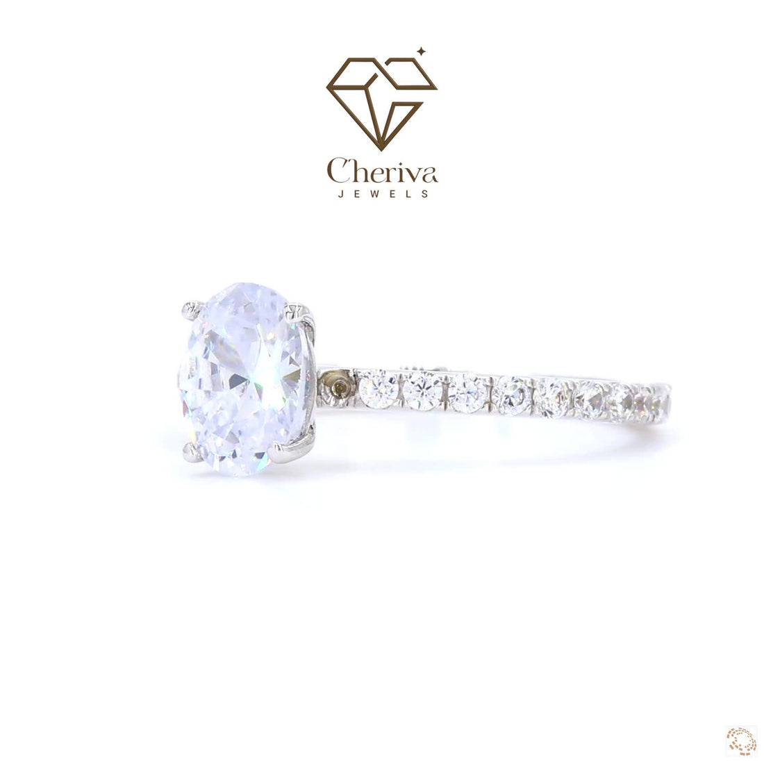 Solitaire Accent Engagement Ring in Oval Cut Diamond