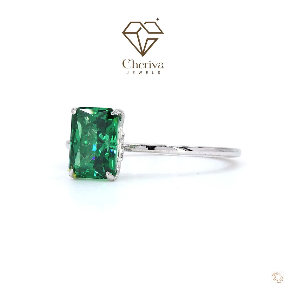 Green Emerald Cut Gemstone Solitaire Engagement Ring