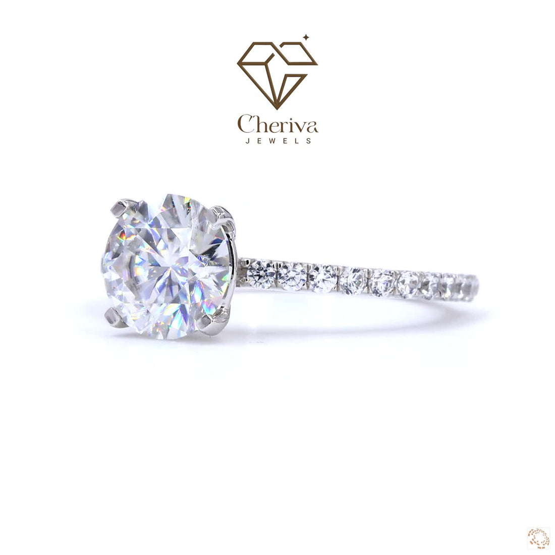 Round Cut Diamond Solitaire Accent Engagement Ring