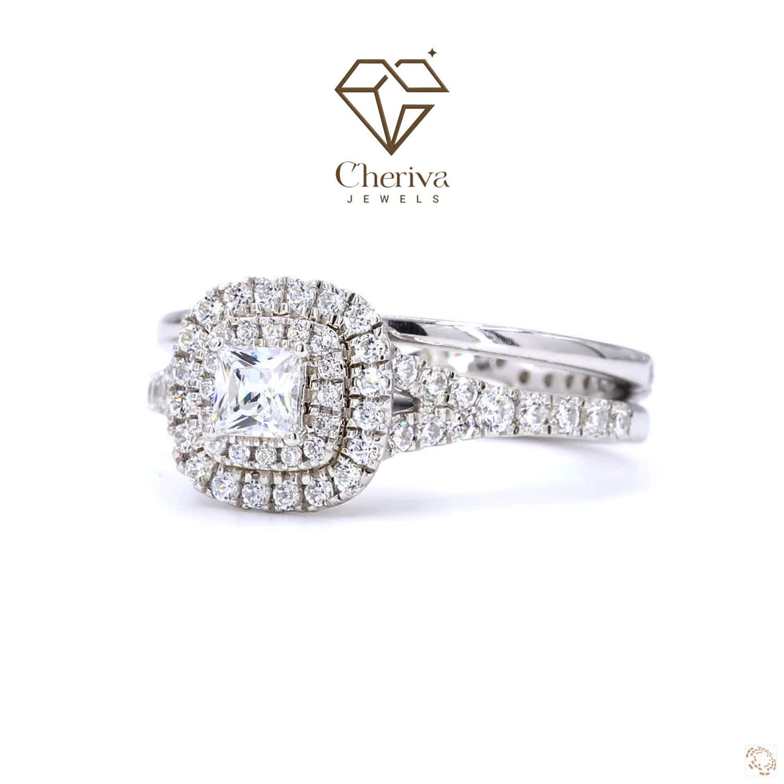 Lab Diamond Double Halo Wedding Ring Set