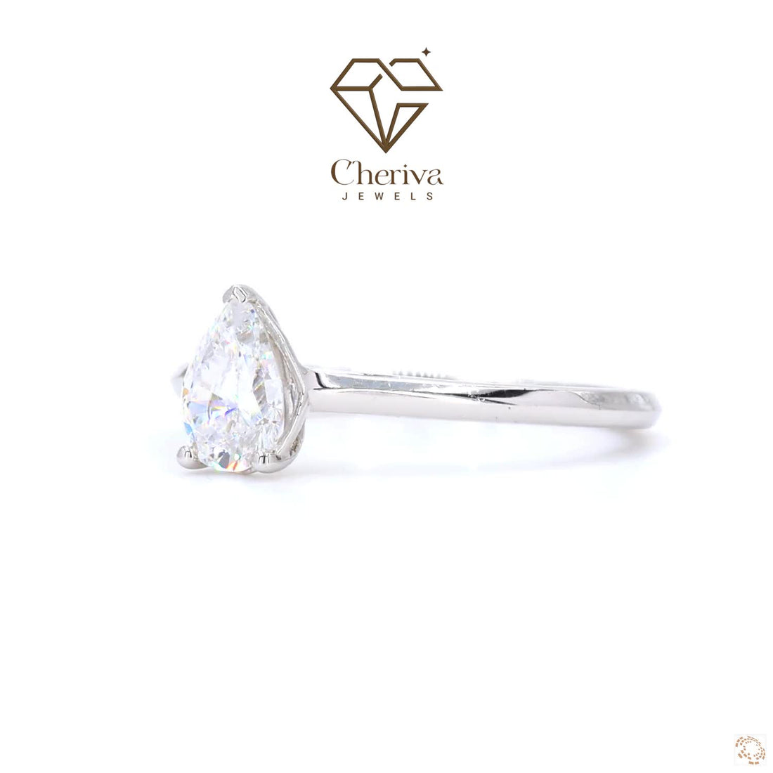 Pear Cut Lab Diamond Solitaire Engagement Ring