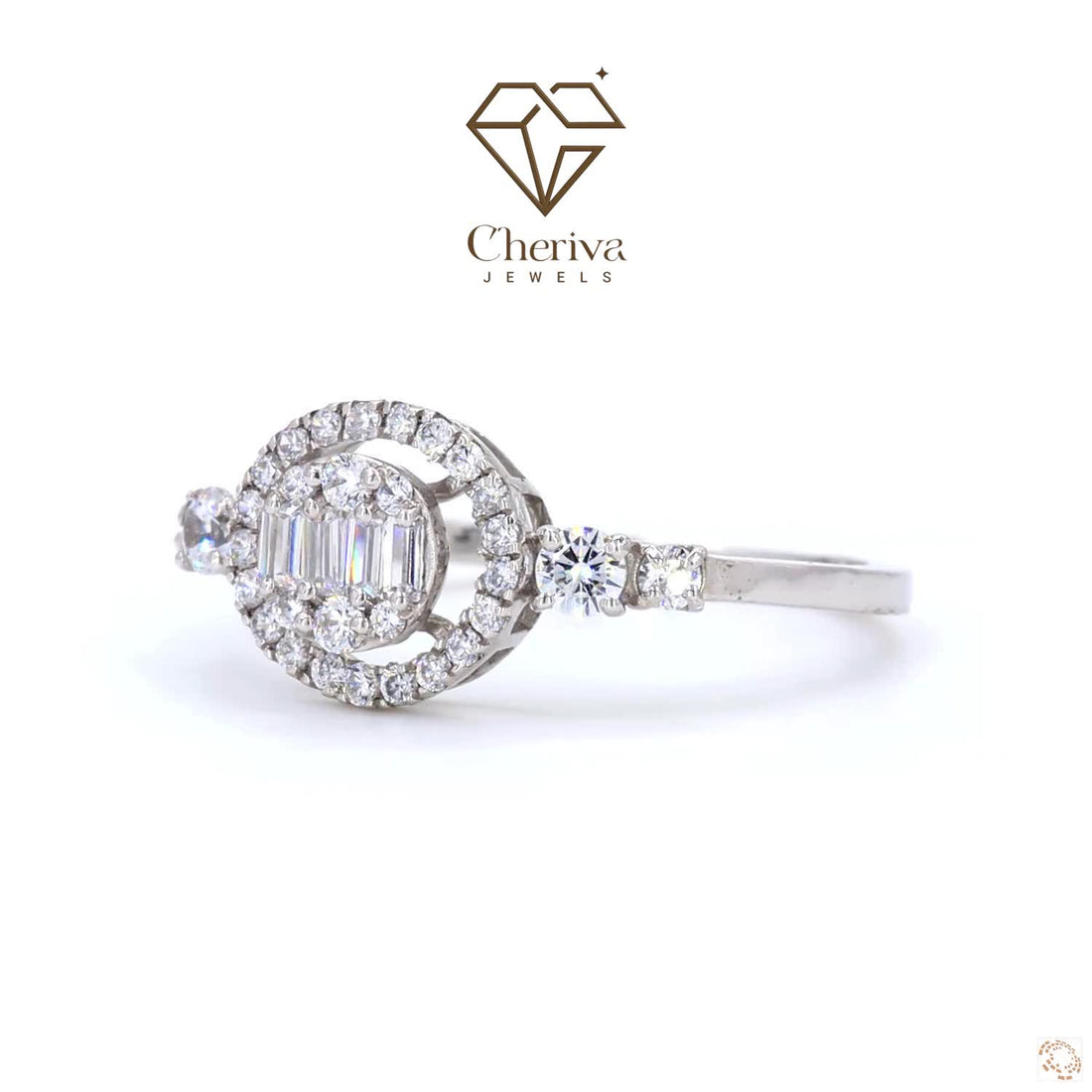 Halo Engagement Ring With Baguette Cut Diamond