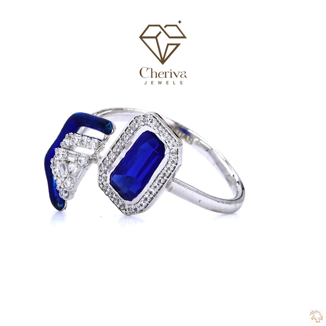Blue Baguette Cut Bypass Engagement Ring