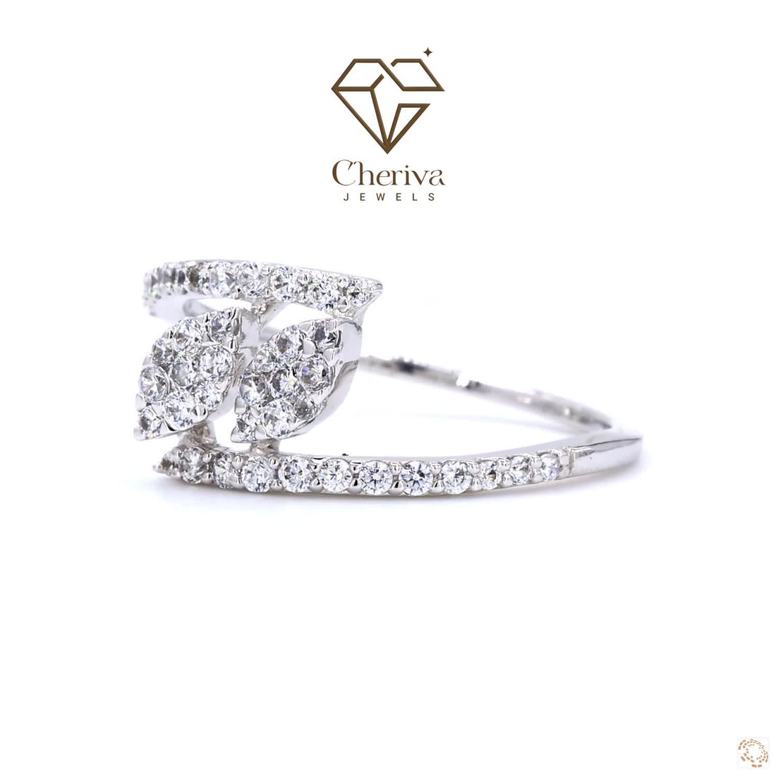 Round Cut Diamond Ring In Leaf Shaped Design