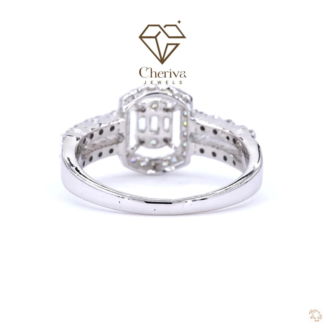 Baguette Cut Lab Diamond Halo Engagement Ring