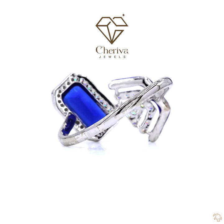 Blue Baguette Cut Bypass Engagement Ring