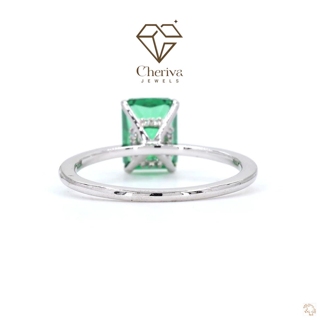 Green Emerald Cut Gemstone Solitaire Engagement Ring