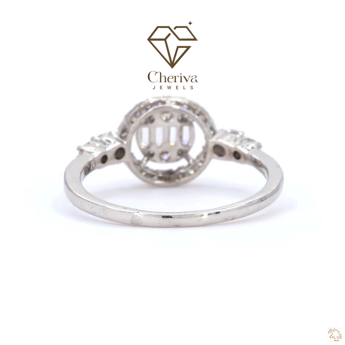 Halo Engagement Ring With Baguette Cut Diamond