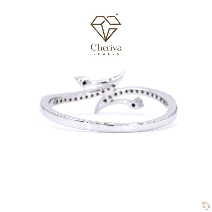 Silver Branched Shape Ring With Round Cut Diamonds