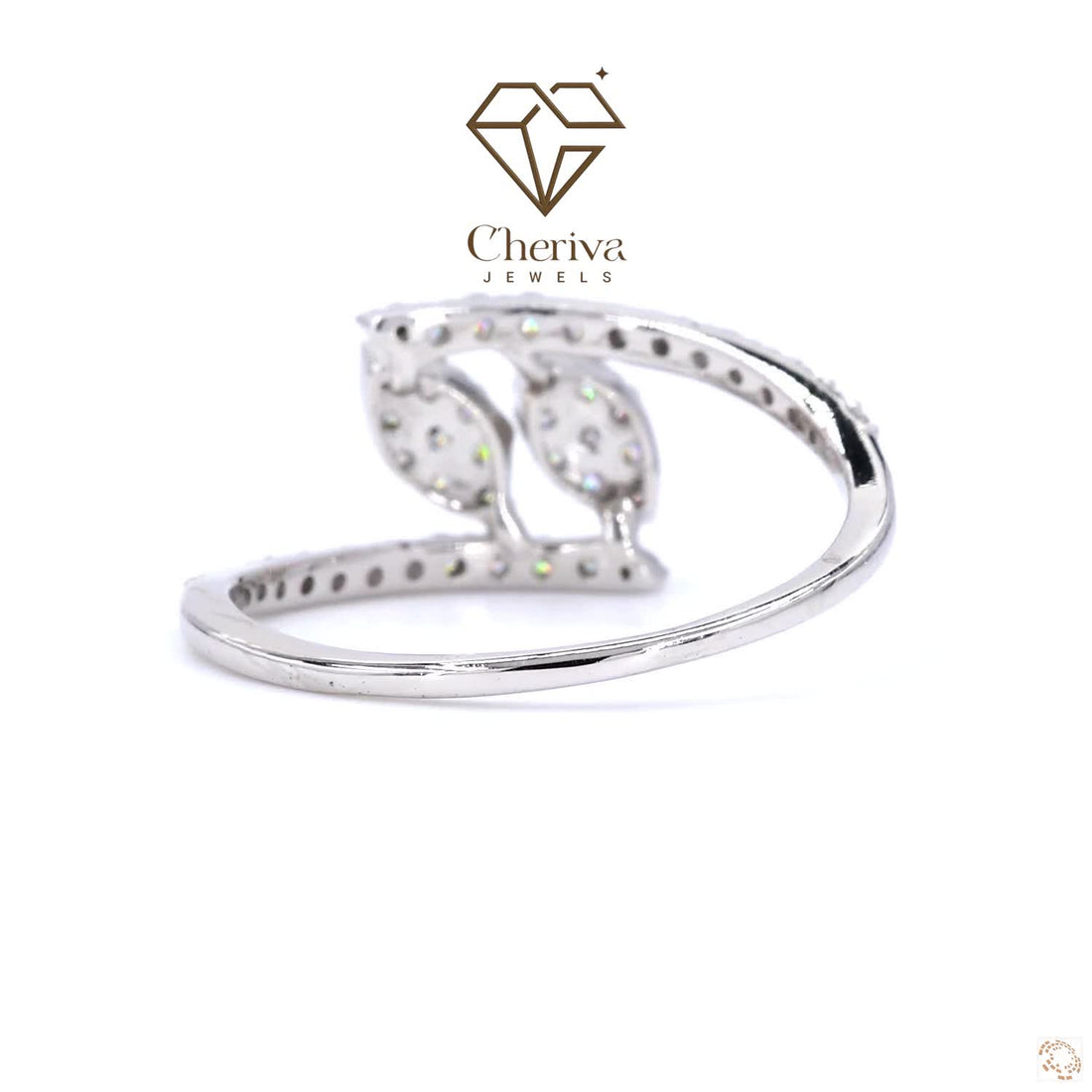 Round Cut Diamond Ring In Leaf Shaped Design