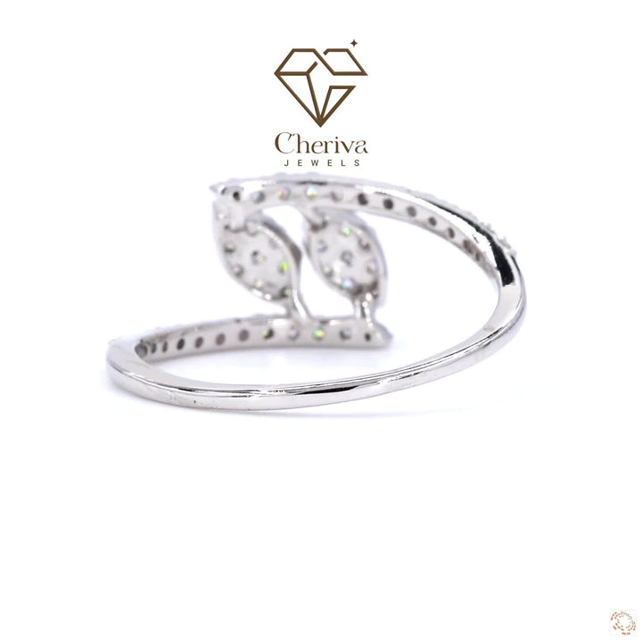 Round Cut Diamond Ring In Leaf Shaped Design