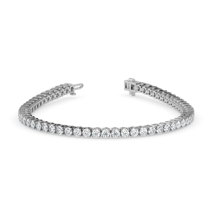 5 carat round cut diamond tennis bracelet with a classic straight-line design on white background