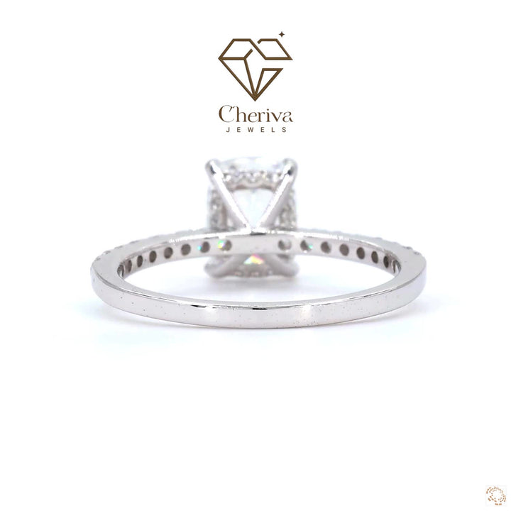 Silver ring with a diamond on a white background, featuring the Cheriva Jewels logo.
