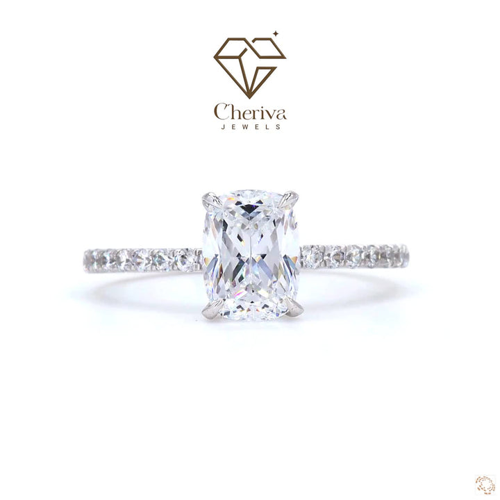 Diamond ring with Cheriva Jewels logo on a white background