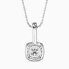 Silver pendant necklace with a clear gemstone on a white background
