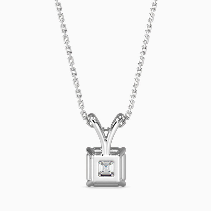 Asscher Cut Diamond solitaire Pendant in 14K White Gold