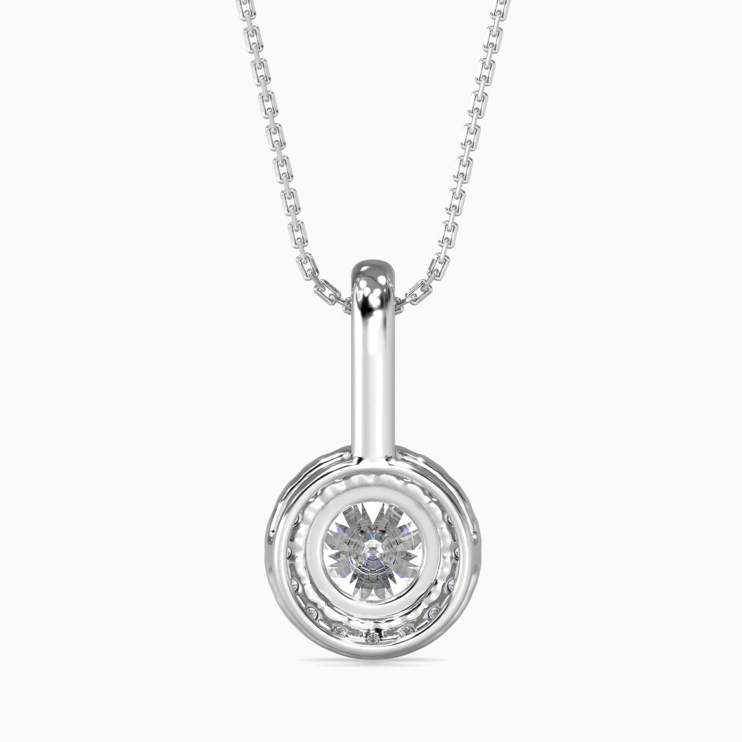 14K White Gold Round Cut Halo Diamond Pendant