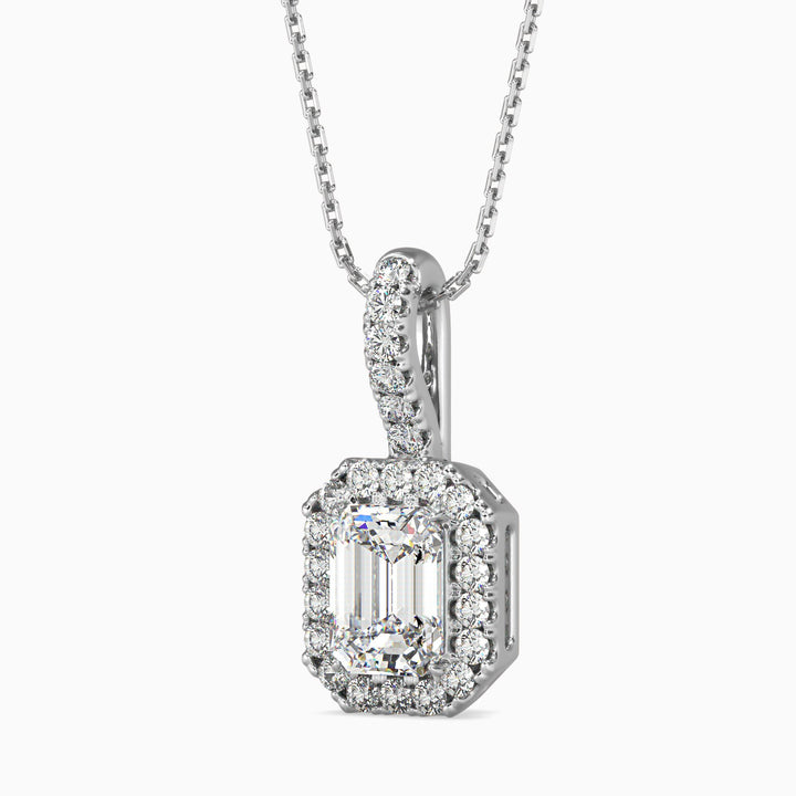 Diamond pendant necklace on a white background