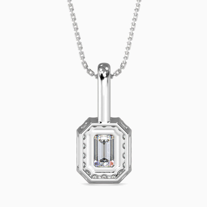 Diamond pendant on a chain on a white background