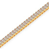 Gold bracelet with clear gemstones on a white background