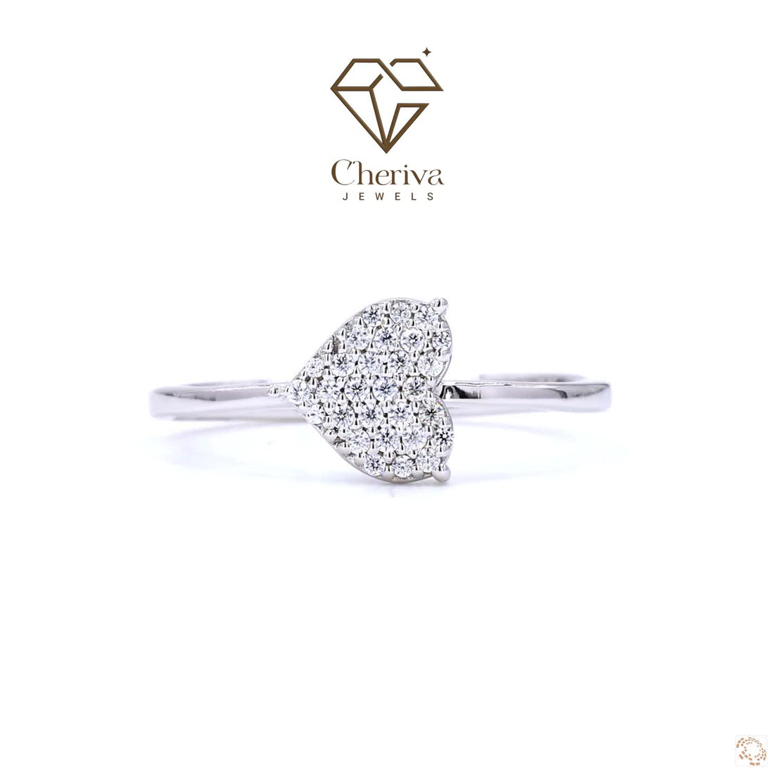 Diamond ring with 'Cheriva Jewels' logo on a white background
