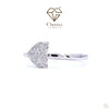 Silver ring with heart-shaped diamond design on a white background, featuring Cheriva Jewels logo.