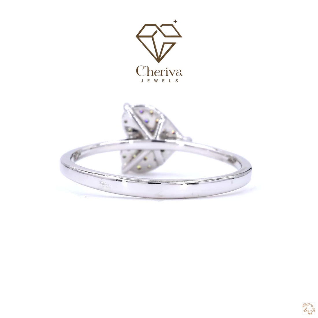 Diamond ring with 'Cheriva Jewels' logo on a white background
