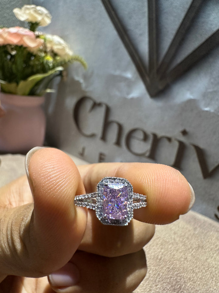 Emerald Cut Pink Lab Diamond Engagement Ring