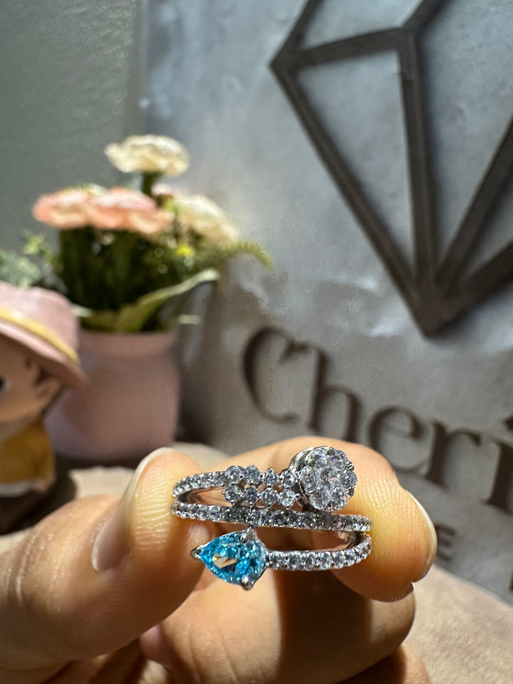 Blue Pear Cut Gemstone Engagement Ring