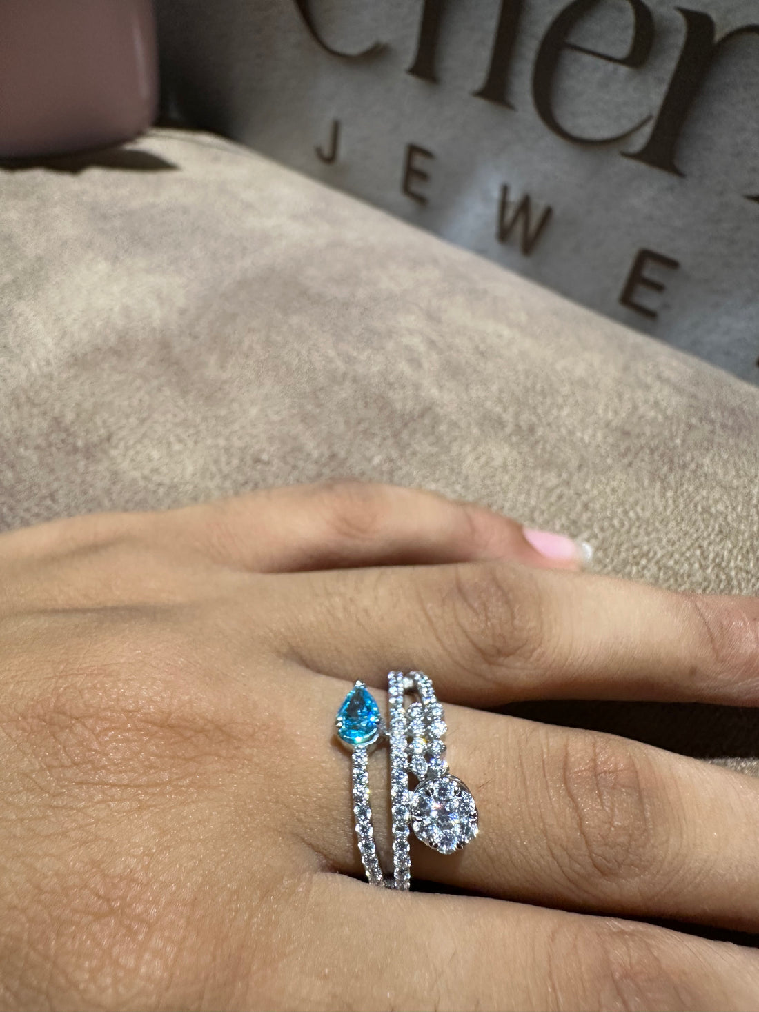 Blue Pear Cut Gemstone Engagement Ring