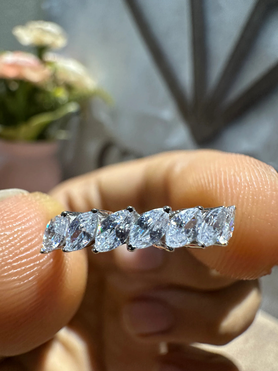 Marquise Cut Lab Diamond Half Eternity Wedding Band