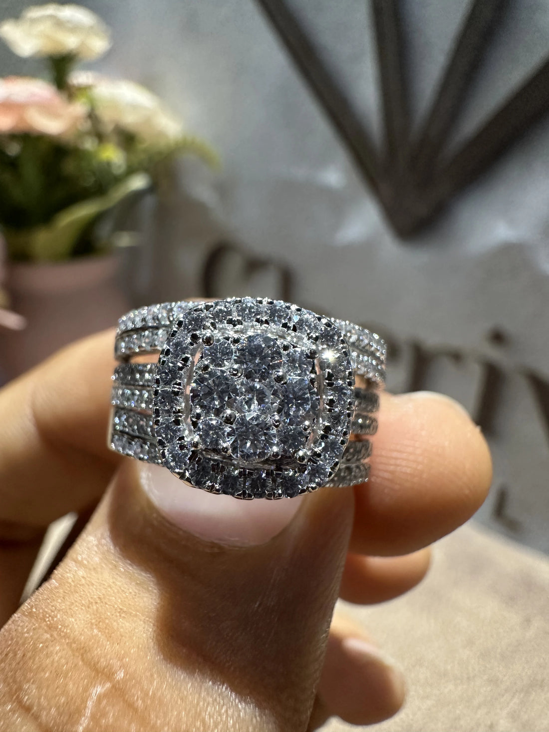 Unique Square Shape Cluster Lab Diamond Ring
