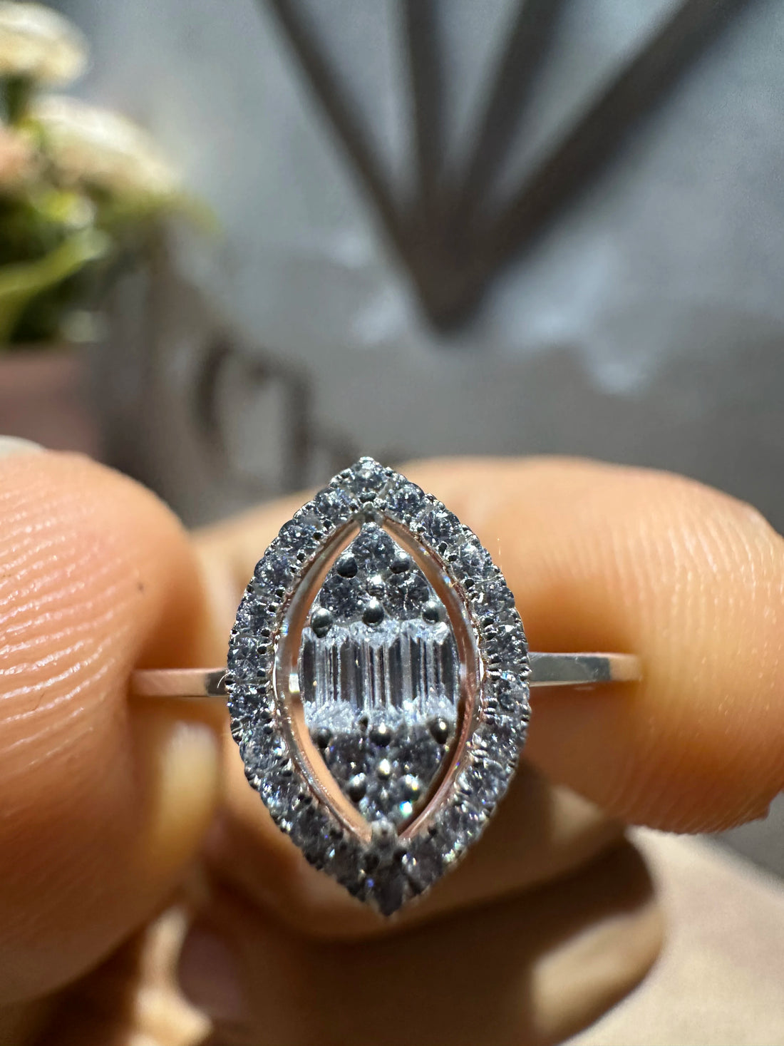 Baguette Cut Diamond Halo Engagement Ring