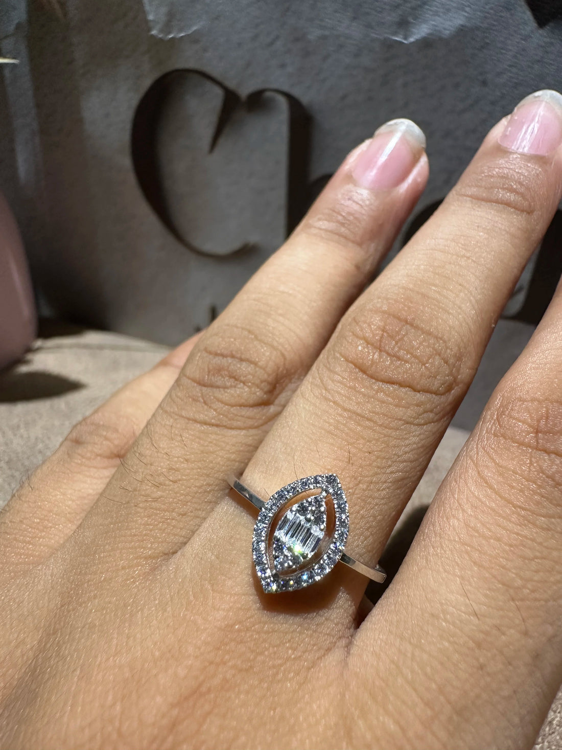 Baguette Cut Diamond Halo Engagement Ring