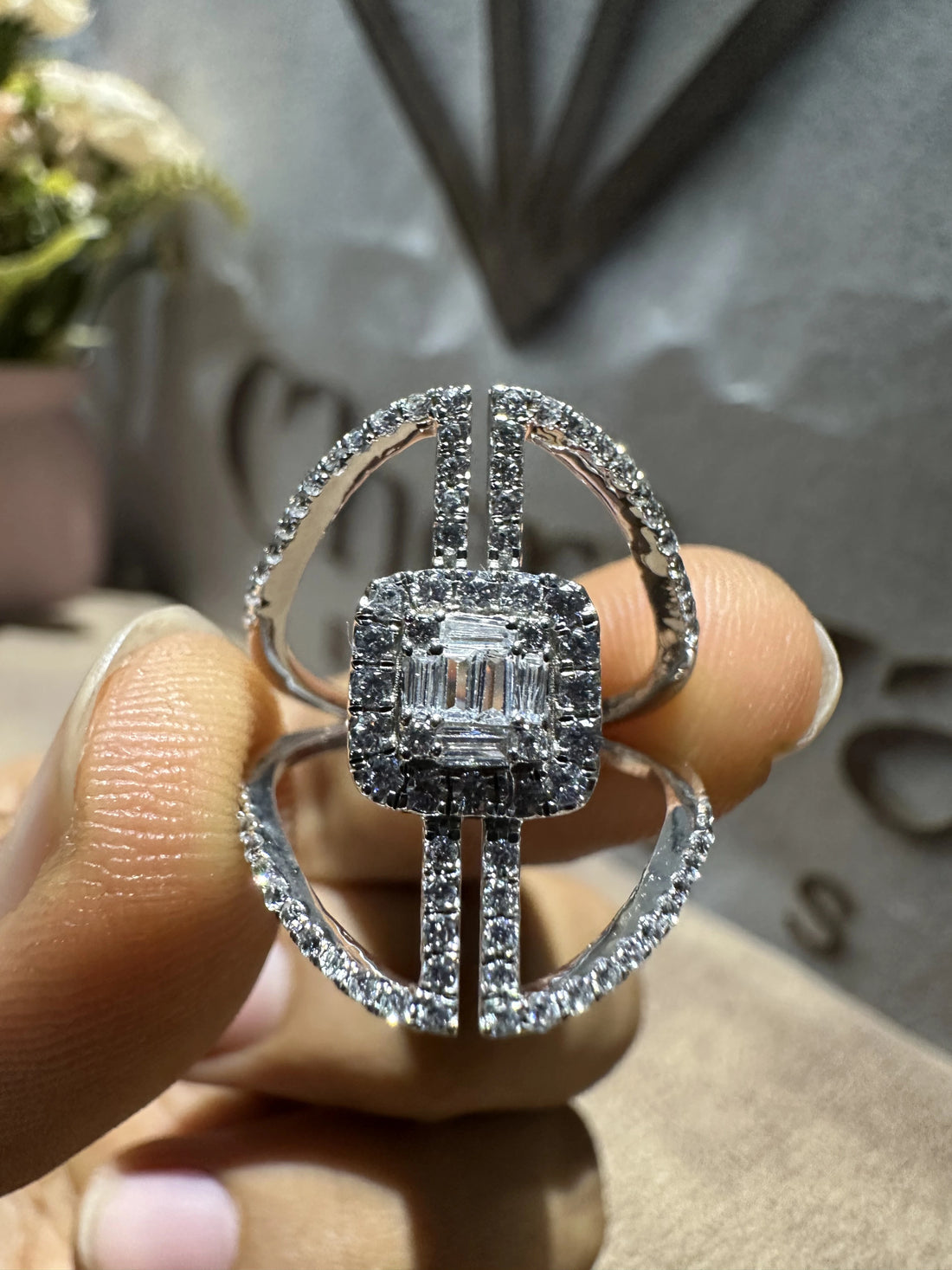 Antique Baguette Cut Lab Diamond Engagement Ring