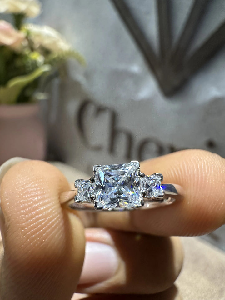Three Stone Princess Cut Diamond Engagement Ring