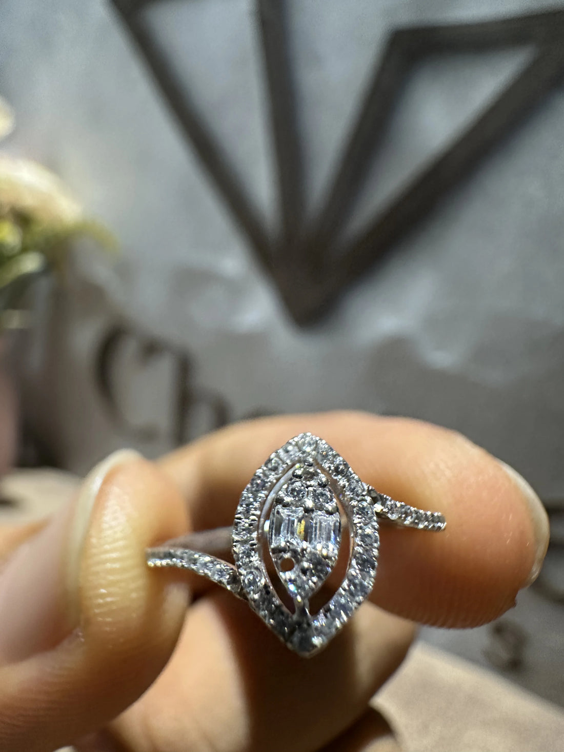 unique Promise Ring in Round And Baguette Cut Diamond
